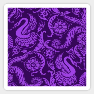 Lilac on Royal Purple Classy Medieval Damask Swans Sticker